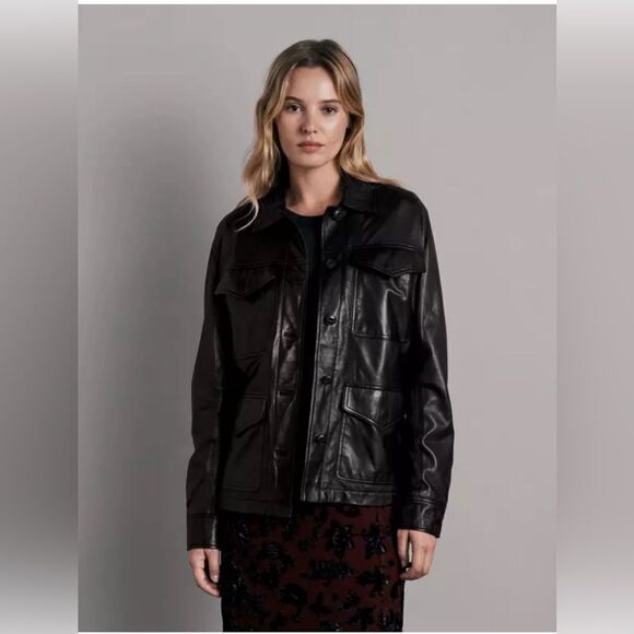 Rag and bone Kaye Leather shirt Jacket. 90’s Monica Leather Shacket Large NWT - Picture 2 of 11